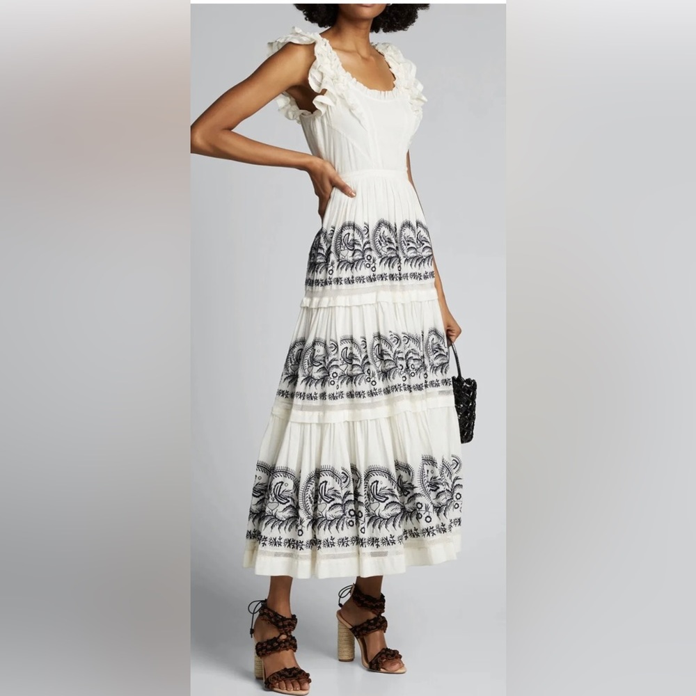 COPY - Ulla Johnson JULIETTA Victorian Boho Chic 100% Cotton Tiered Midi, Size …